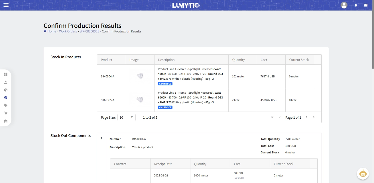 Confirm Production Result