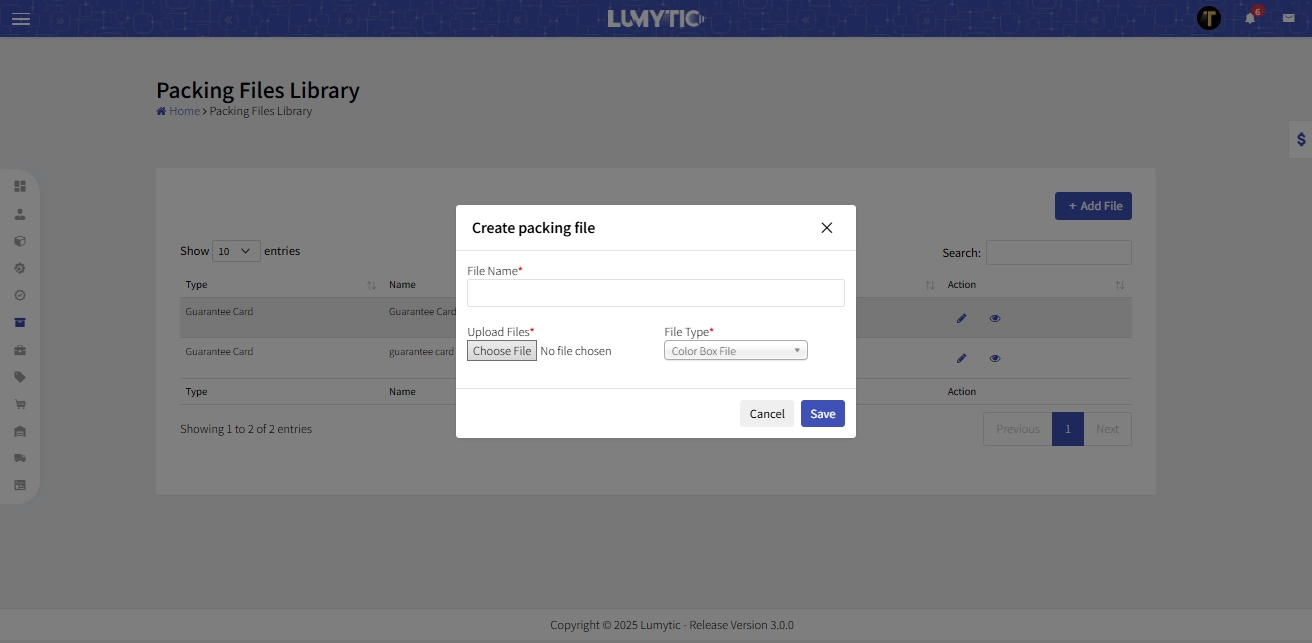 Upload File in Packing library