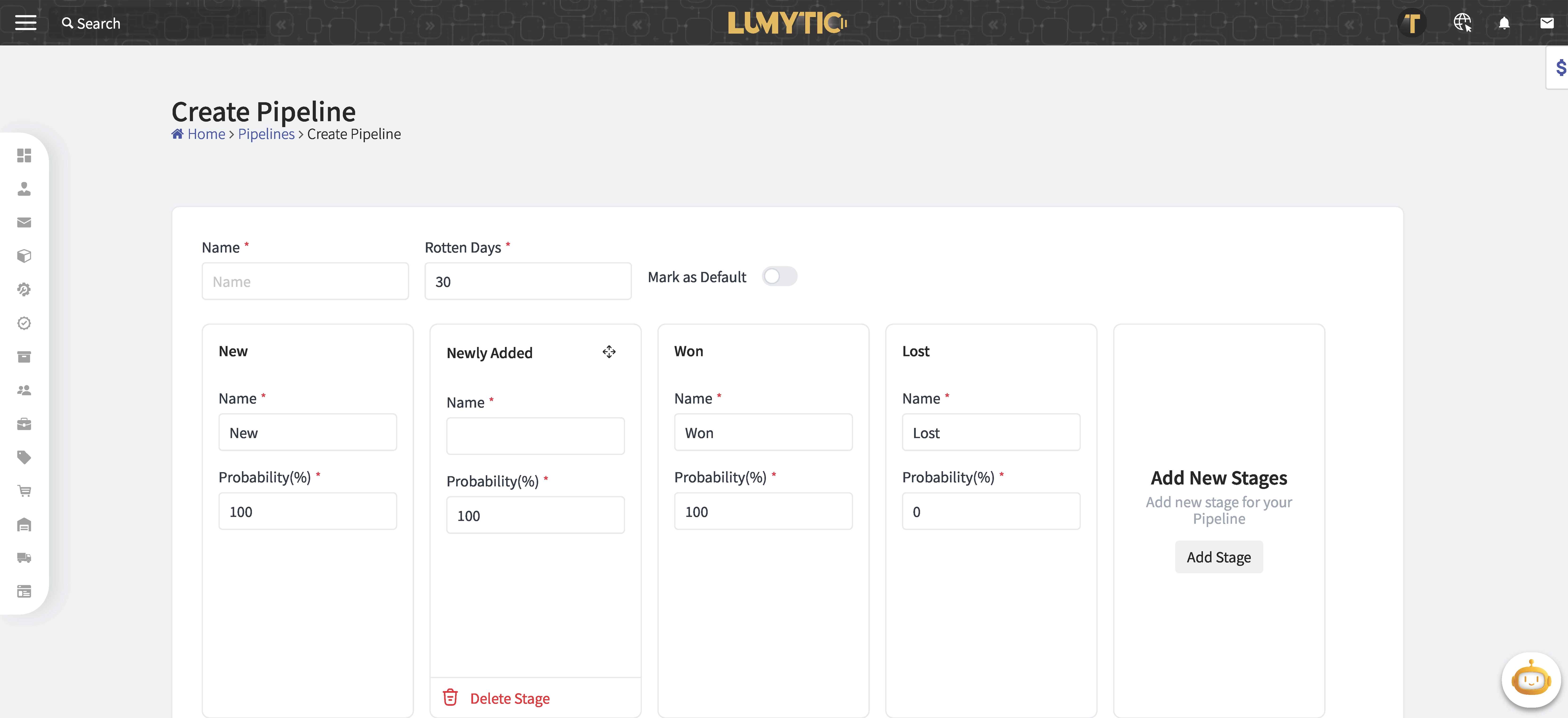 Create Pipeline Page
