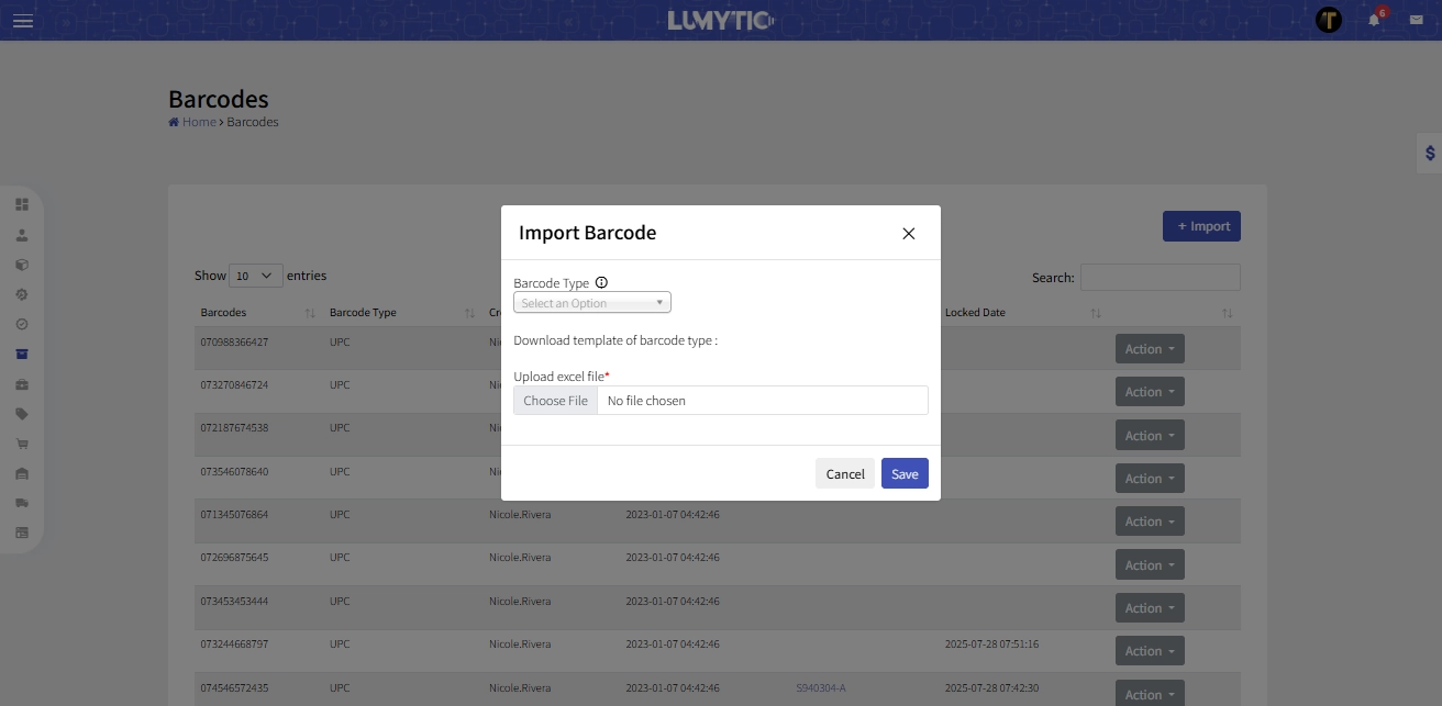 Import barcodes
