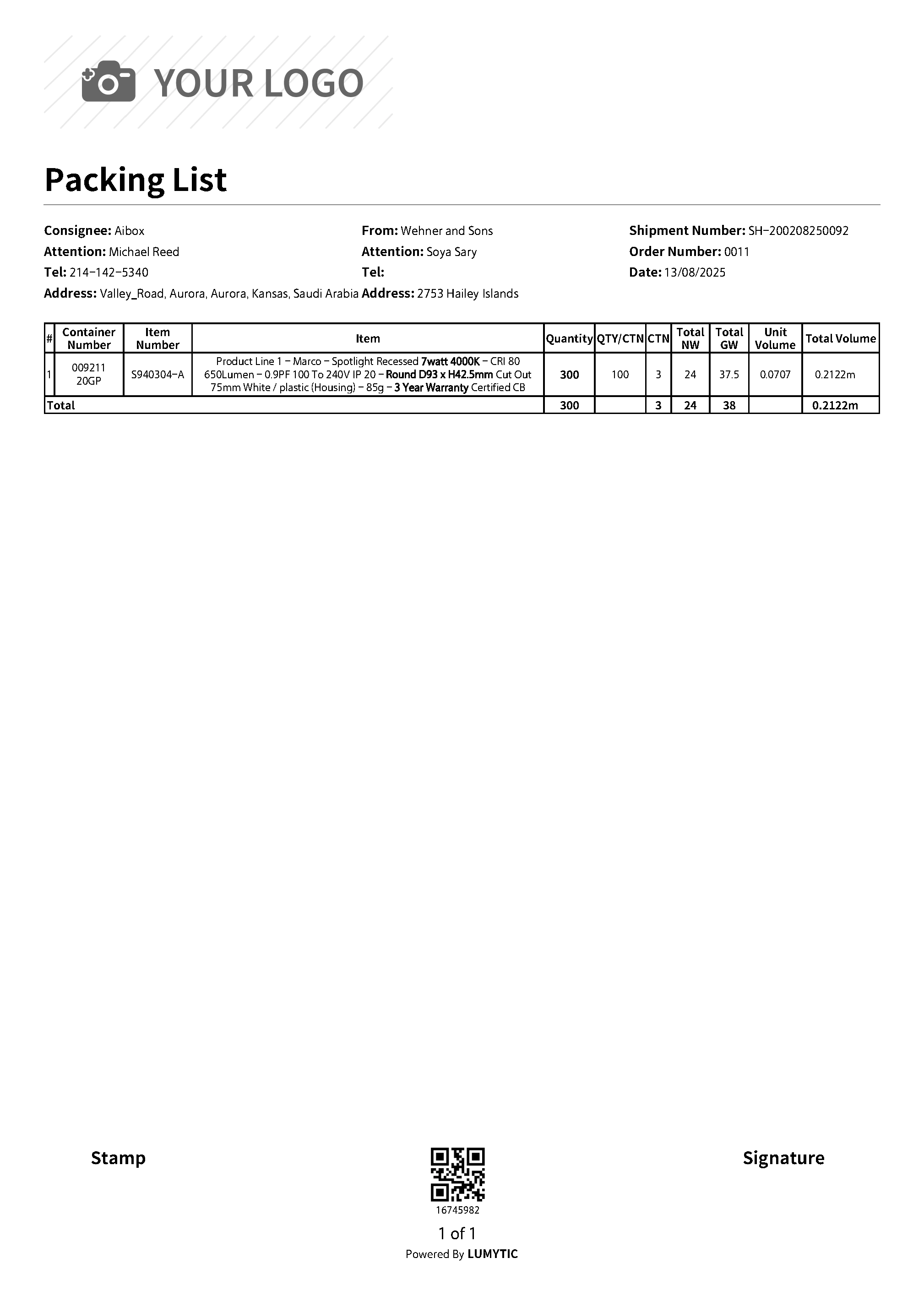 Print Packing List