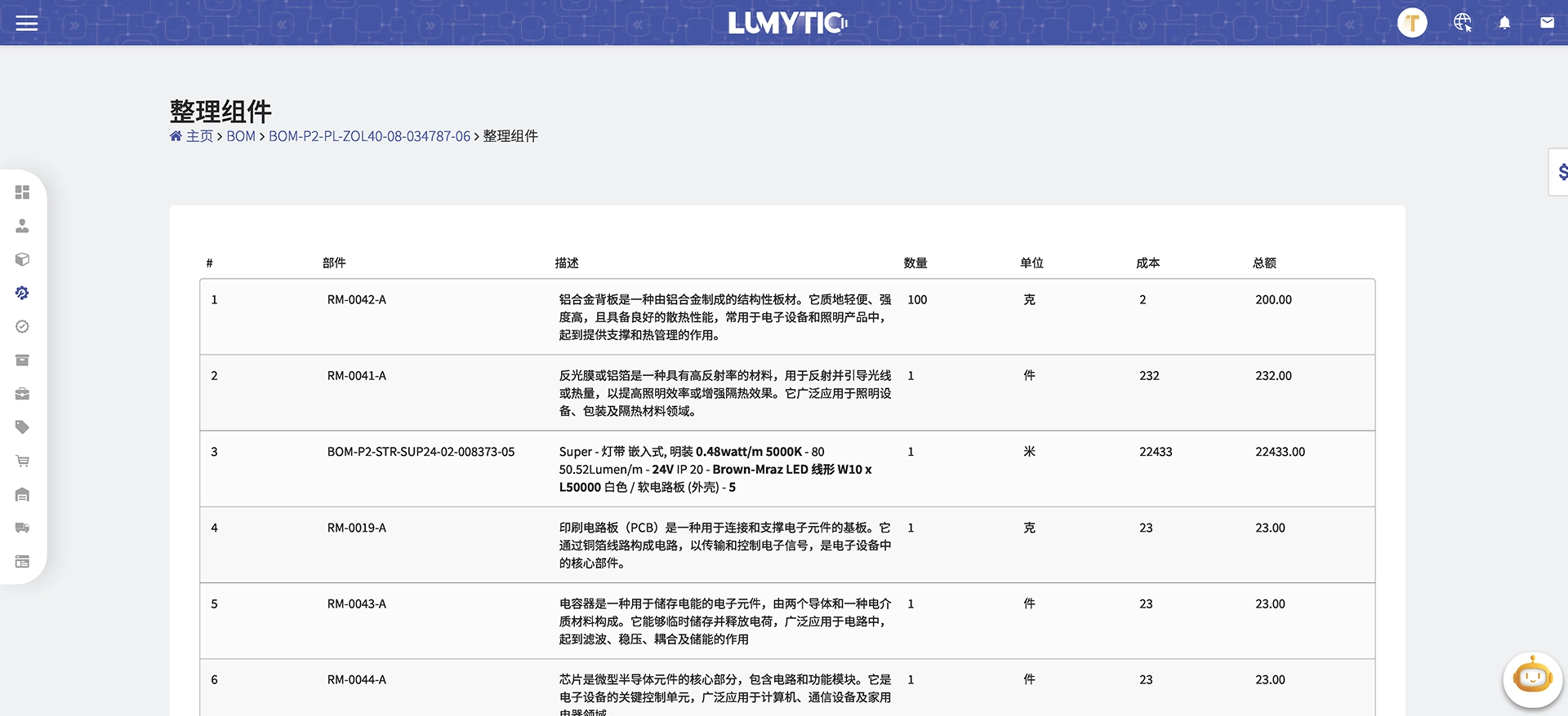 重新排列 BOM 组件
